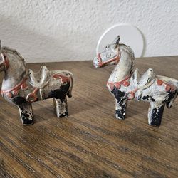 Vintage Cast Iron Metal War Horses Small Patina
