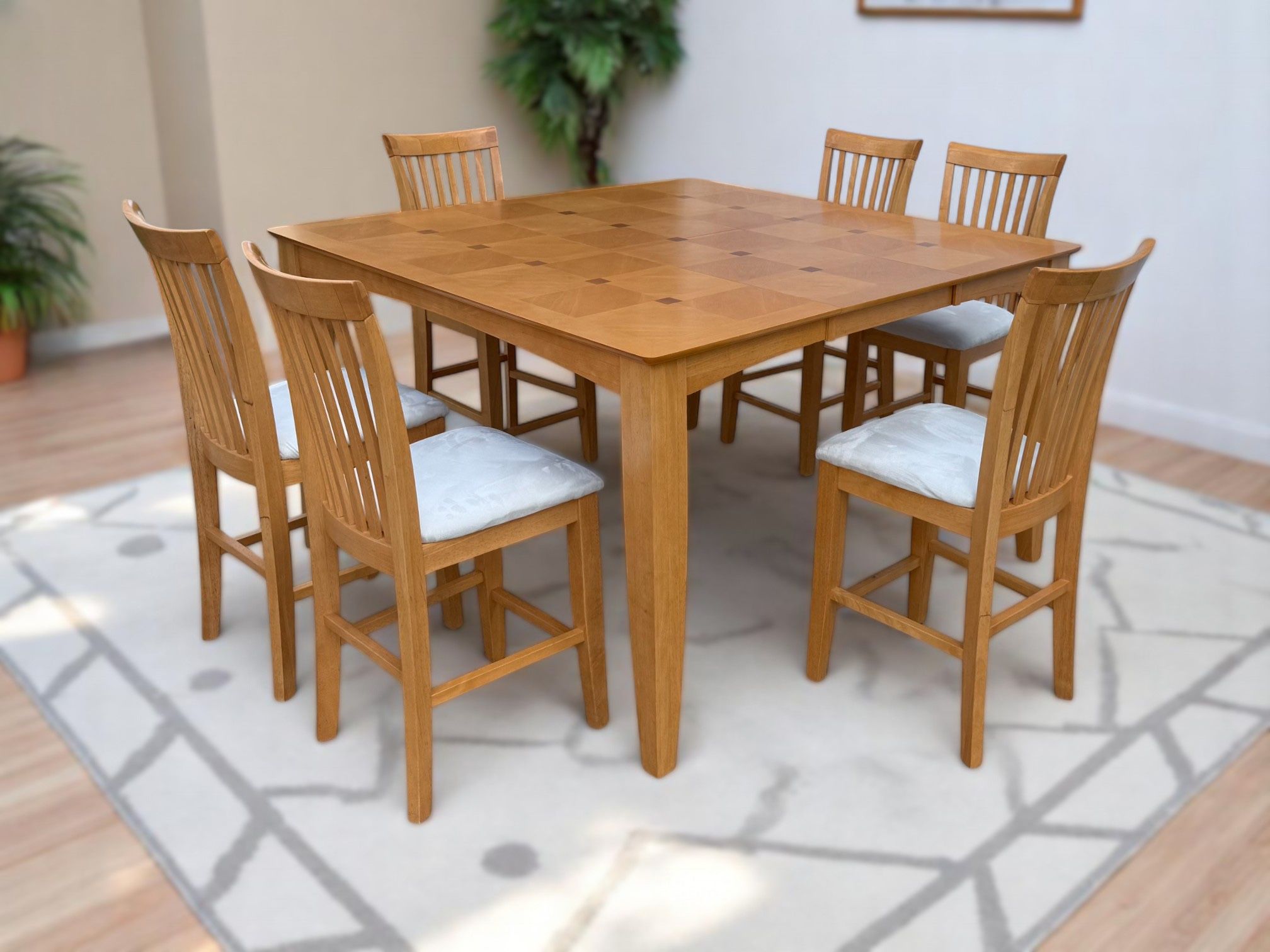 Maple Expandable Butterfly Leaf Dining Table & 6 Slatted Chairs Set