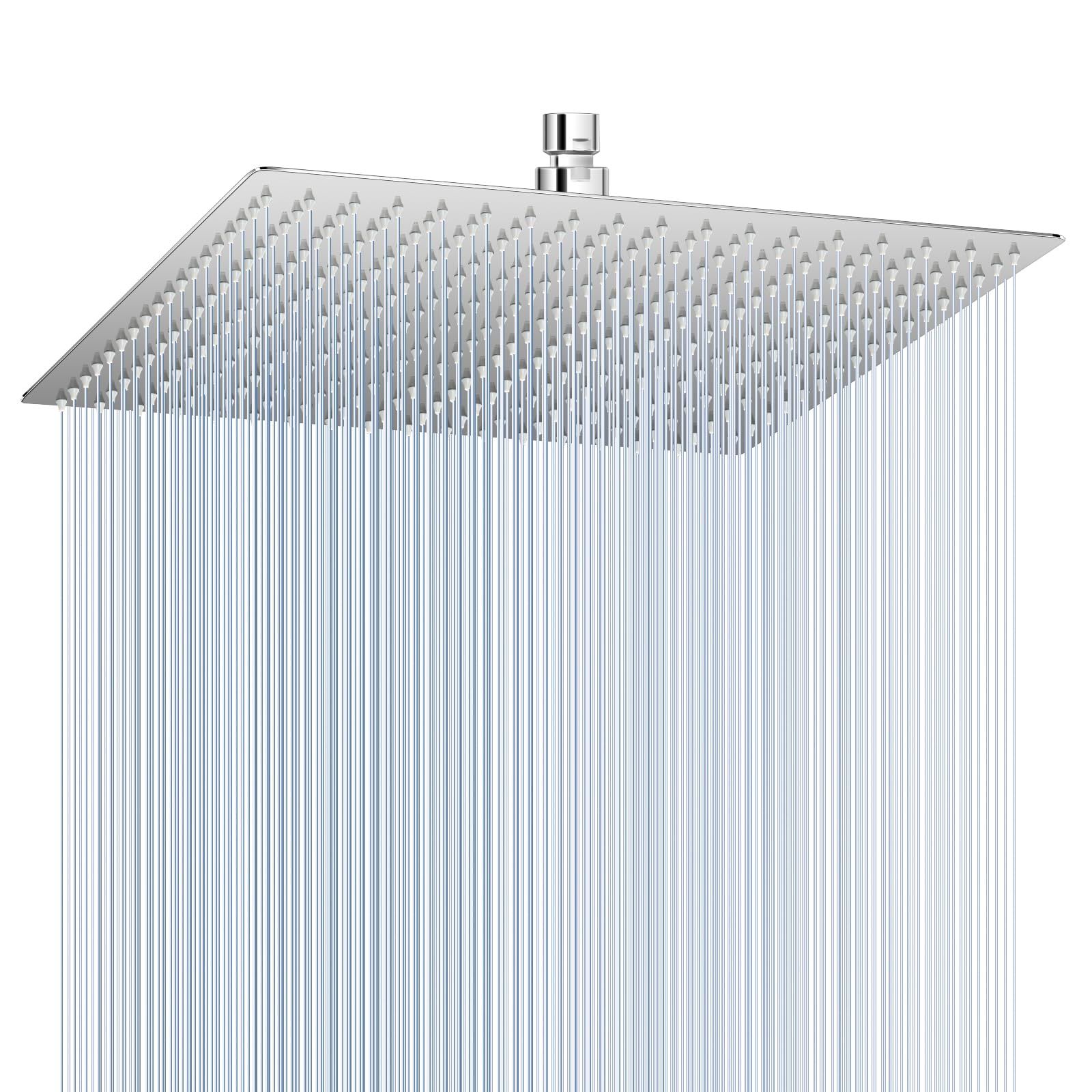 16 inch Large Rain Shower Head Ceiling Mounted - All Metal 304 Stainless Steel, Full Body Rainfall Shower with 324 Silicone Nozzles - Waterfall Bathro