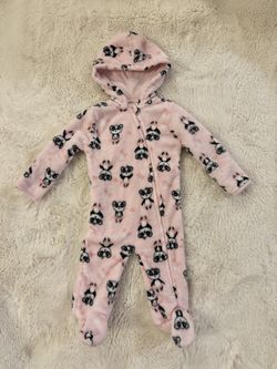 Pink Hooded Footie with Panda Animal Print (6-9M)