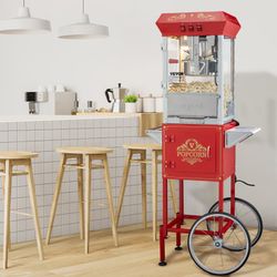 Vevor 8oz Commercial Popcorn Machine with Cart - 850W Heating, Stainless Steel Kettle, Up to 48 Cups per Batch (NP08001SEC)