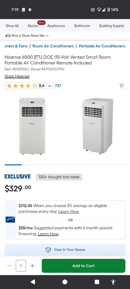 Hisense 600 btu portable air conditioner new in box