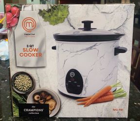 MasterChef 3 QT Slow Cooker White Marble Ceramic Crock Pot Kitchen Appliance