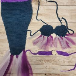 Mermaid Tail Crochet Baby Costume/Outfit Newborn Baby Photography - 3 piece set