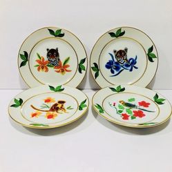 Lynn Chase Design Tropical Porcelain Fruit Plates 5.75” Diameter Set of 4, vary rare, 24K trim