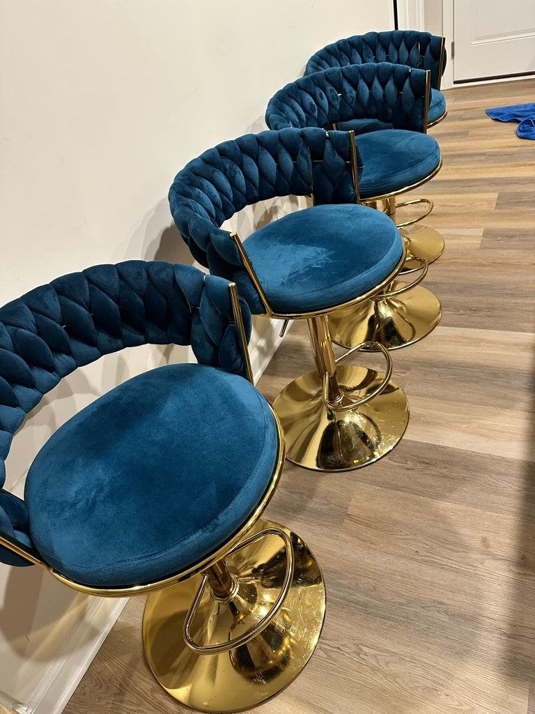 PENDING Blue Velvet Hand-Woven Barstools