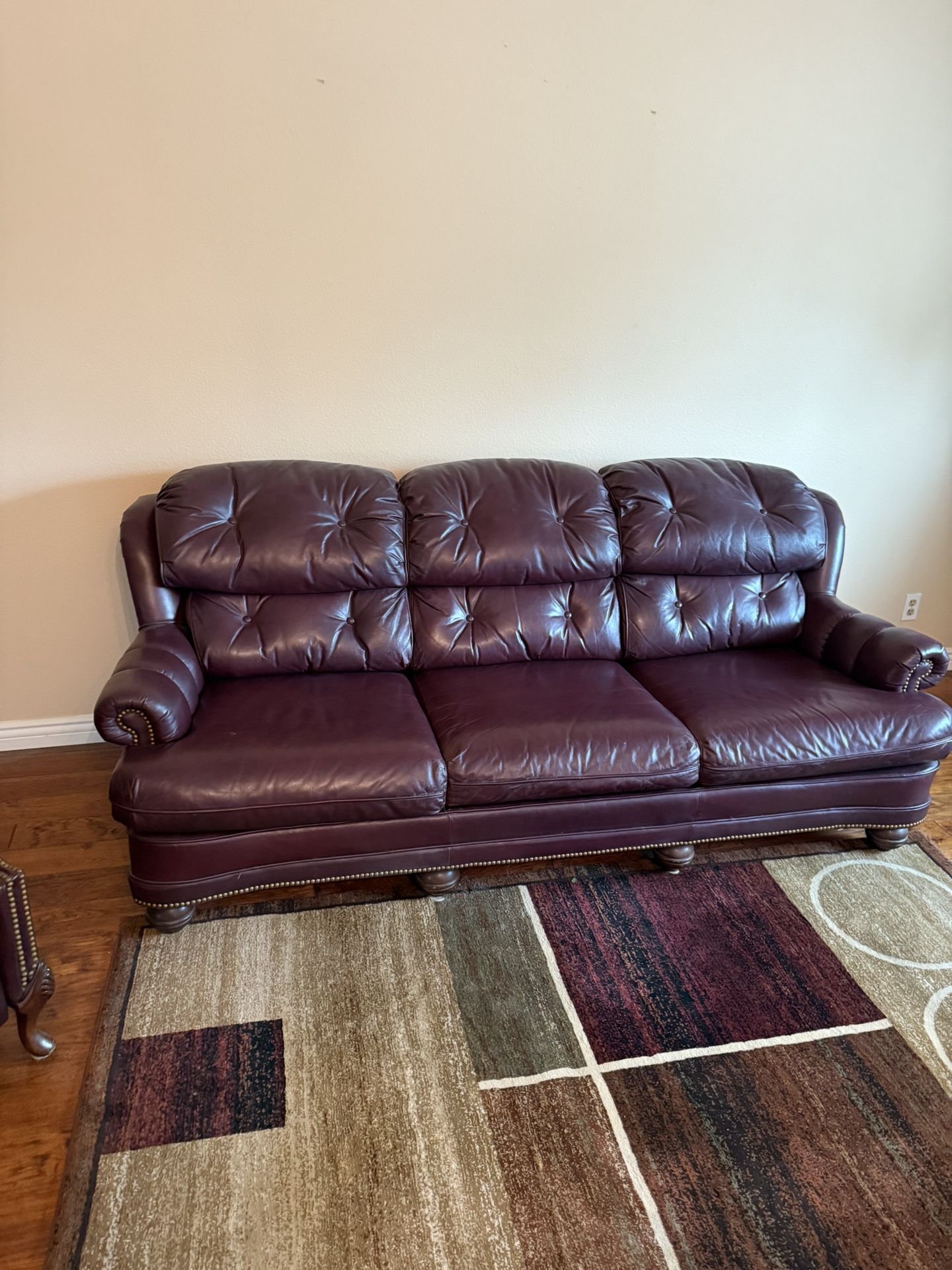 Custom Leather Couch With 2 Matching Leather Chairs and Ottoman
