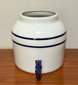New Wave Enviro Ceramic Porcelain Blue Stripe 2.5 Gallon Water Dispenser Crock Flower Planter