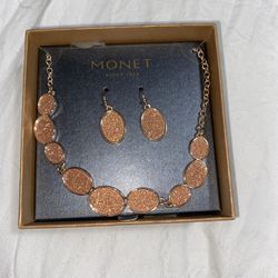 Monet Rose Gold Earrings And Necklace