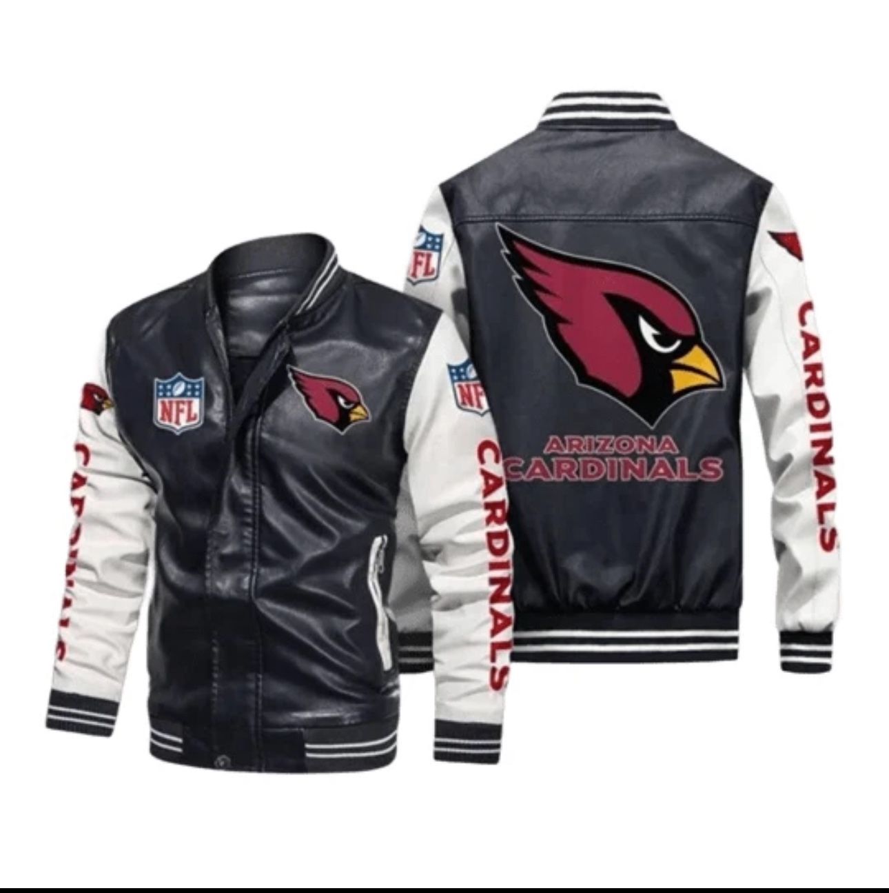 Arizona Cardinals NFL Leather Bomber Jacket, Mens Fan Style w/ Patches