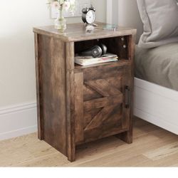 Farmhouse Nightstand, Modern Bedside Table with Barn Door and Shelf, Rustic End Table Side Table for Bedroom, Living Room (2 Rustic Oak)$70