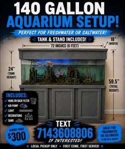 140 Gallon Aquarium Tank and Stand Setup