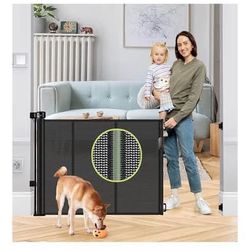 Reinforced 55" Wide Retractable Pet Baby Gate with Reinforced Strips, Indoor/Outdoor