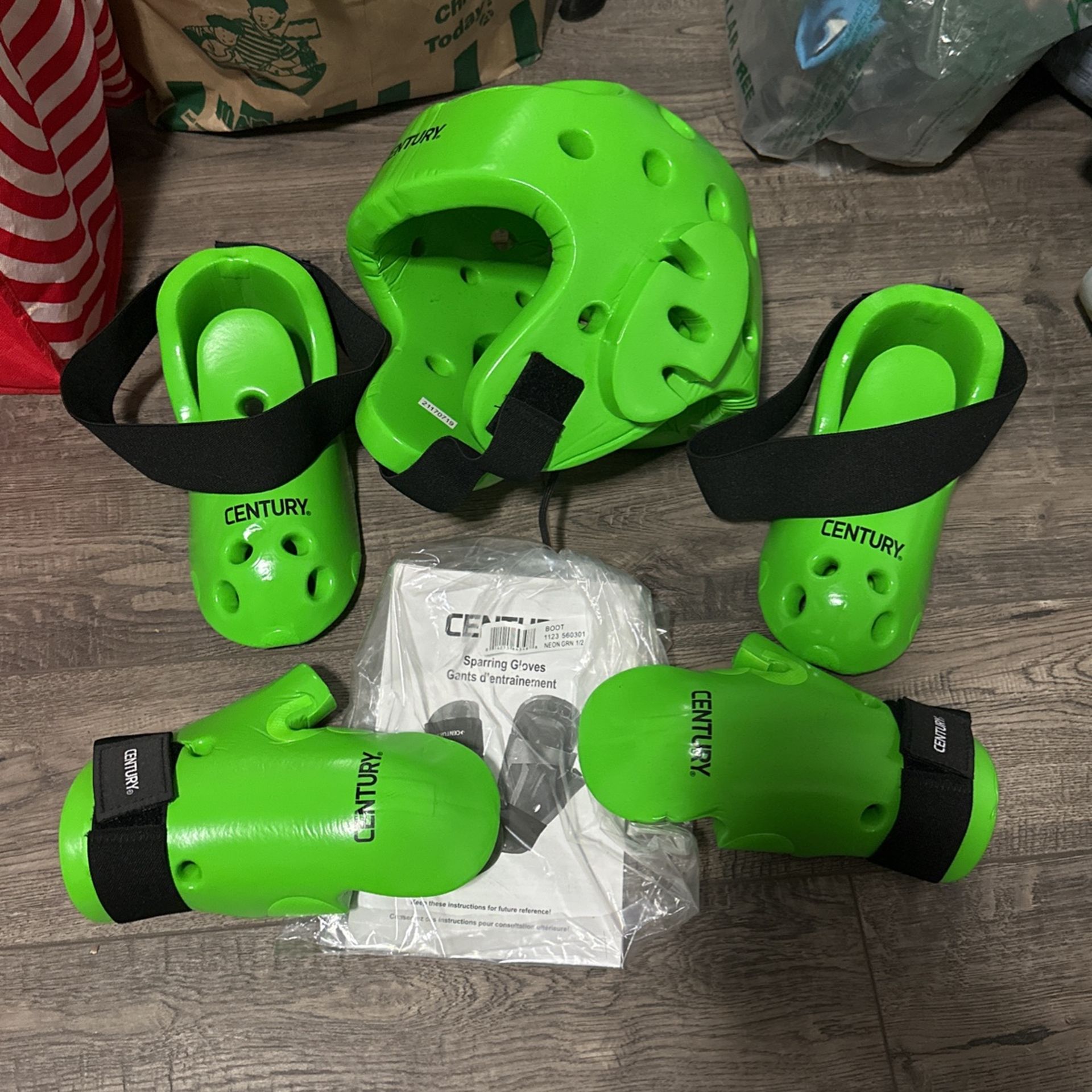 Kids Century Sparring Gloves, Boots, & Helmet Neon Green 