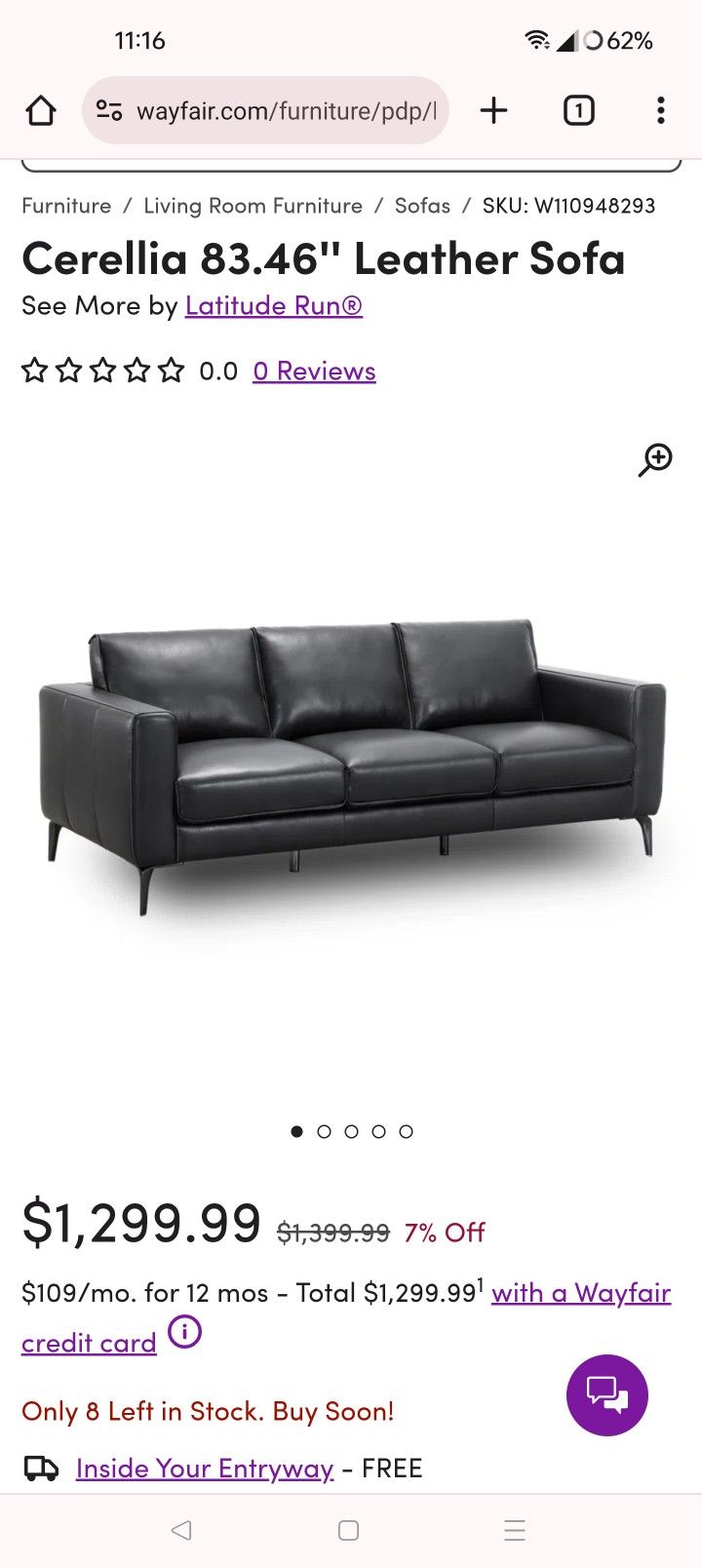 Cerellia 83.46'' Leather Sofa