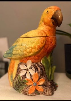 Vibrant Hand Painted Ceramic Parrot Cookie Jar by Target Global Home