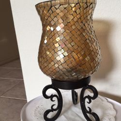 Candle Holder - Bronze Deco Tiled Glass.