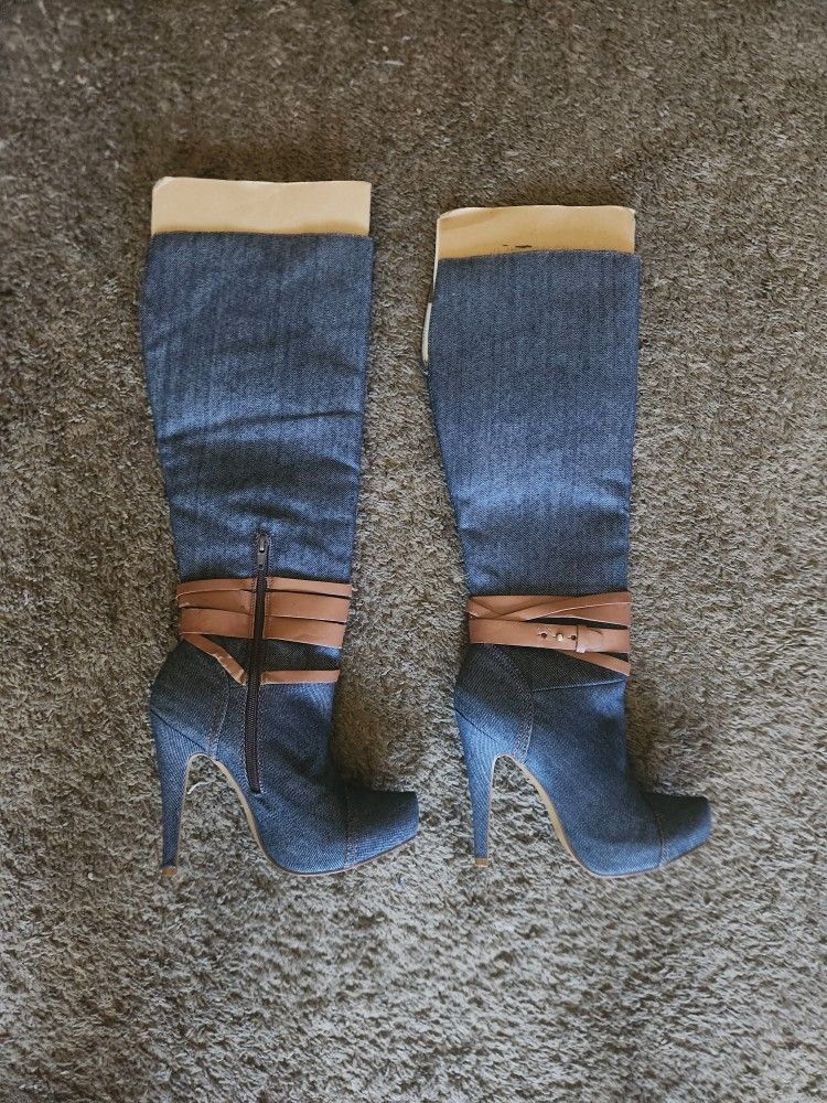 Andrea Denim Thigh High Boots 7.5