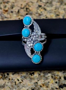 Silver Turquoise Multi-Stone Floral Ring