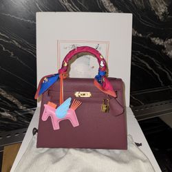 Hermes Kelly 25 Rouge H Epstein GHW w/ Rodeo And Twilly