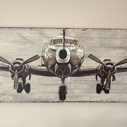 Airplane 4 Panel Wooden Wall Art