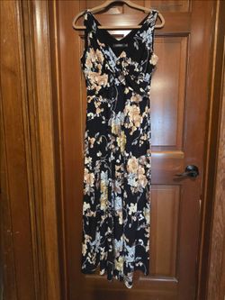 Lauren Ralph Lauren Black Floral Twist-Front Sleeveless Maxi Dress, Size 12P