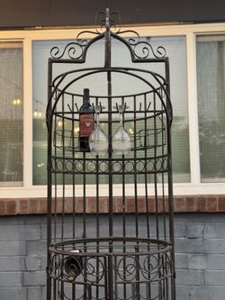 Vintage Late 1900s Circular Wrought Iron Metal Wine Rack