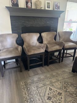 Set of 4 Leather Bar Stools with Nailhead Trim