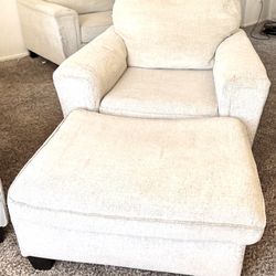     Beige Accent Chair w/ Ottoman – Cozy & Comfortable