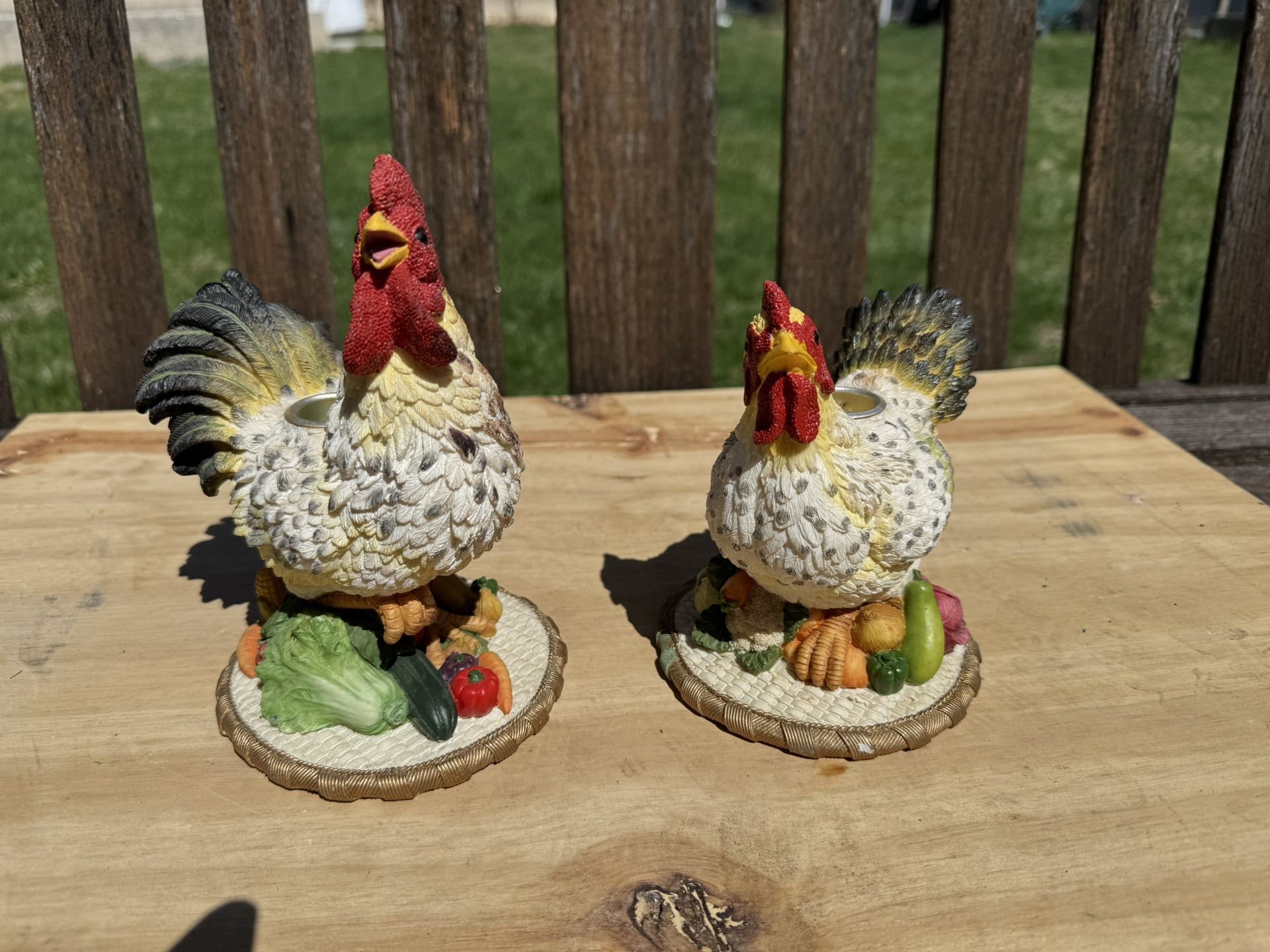 Rooster And Chicken Candle Holders Set