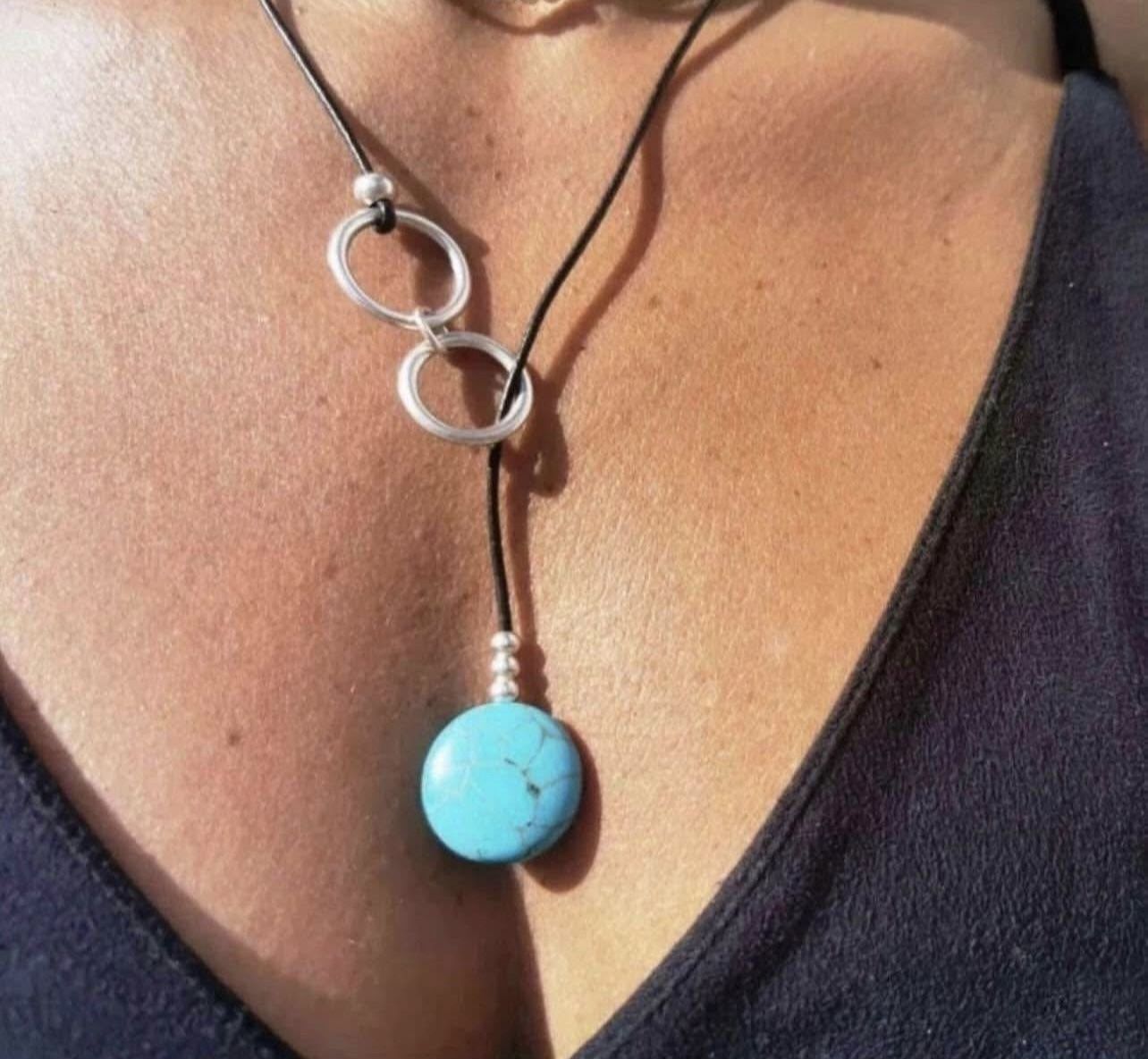 One Piece Retro Round Layered Necklace Turquoise New