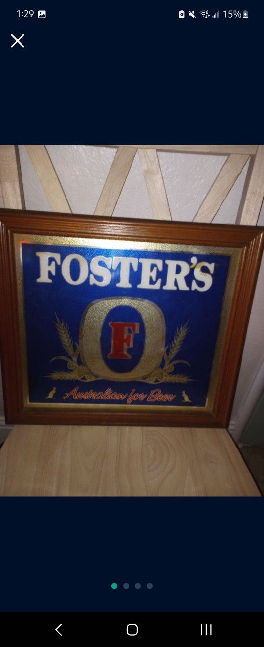 VINTAGE FOSTERS LAGER BEER SIGN GLASS ACRYLIC ETCHED