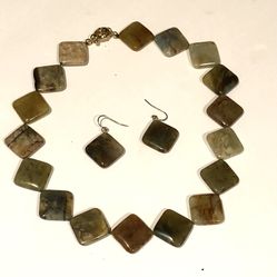 Agate Stone Choker Necklace & Earrings