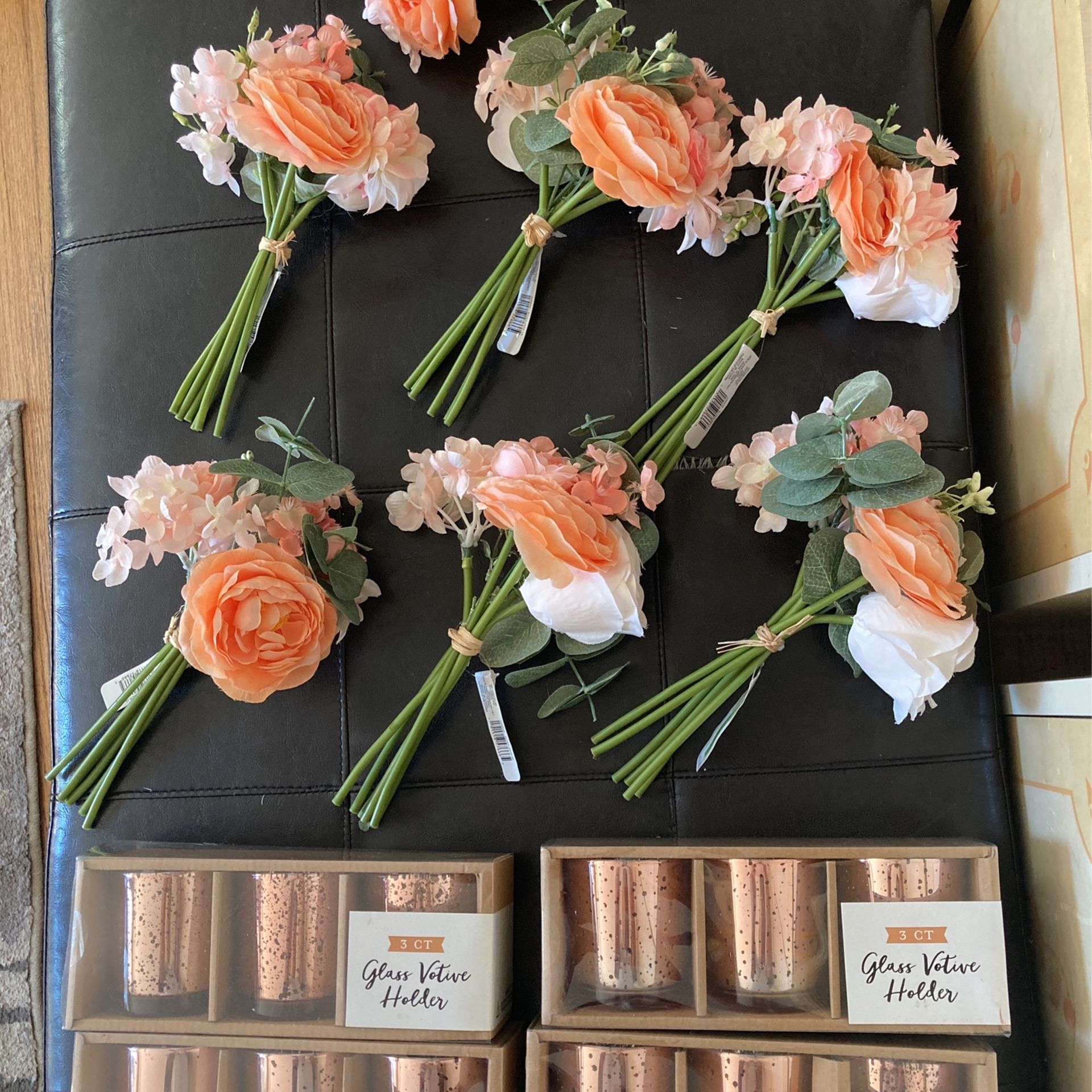 Wedding-Bridesmaids Bouquets/ Rose Gold Votive Candle Holders 