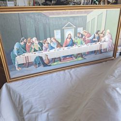 The Last Supper Paint-By- Number: Completed & Framed Painting = Vintage- Large 18" x 35"