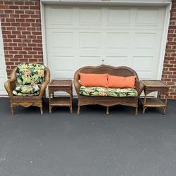 Rattan Patio Set..Chair, Love Seat, 2 Tables 