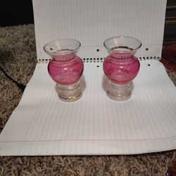 Vintage  Cranberry Glass Short Busvases