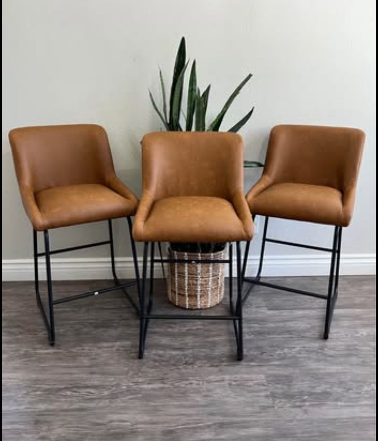LUE BONA 26 Inch Counter Height Bar Stools Set of 3, Faux Leather Upholstered Barstools, Bar Stools