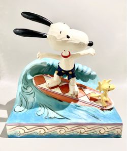 Jim Shore Peanuts “Cowabunga” Snoopy and Woodstock Surfing Figurine (contact info removed)