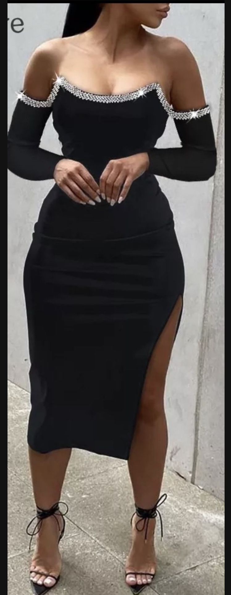 Design. Thank You. Iamdoyleyboutique New Woman Shiny Shoulder Sequin design. High Slit party dress. Xl-m-L Spandex Stretch A Little