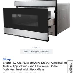 Sharp - 1.2 Cu. Ft. Microwave Drawer with Internet Mobile Applications and Easy Wave Open Stainless Steel With Black Glass