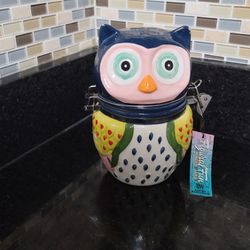 Hinged Jar Artsy Owl Collection Hand-painted Earthenware Storage Container