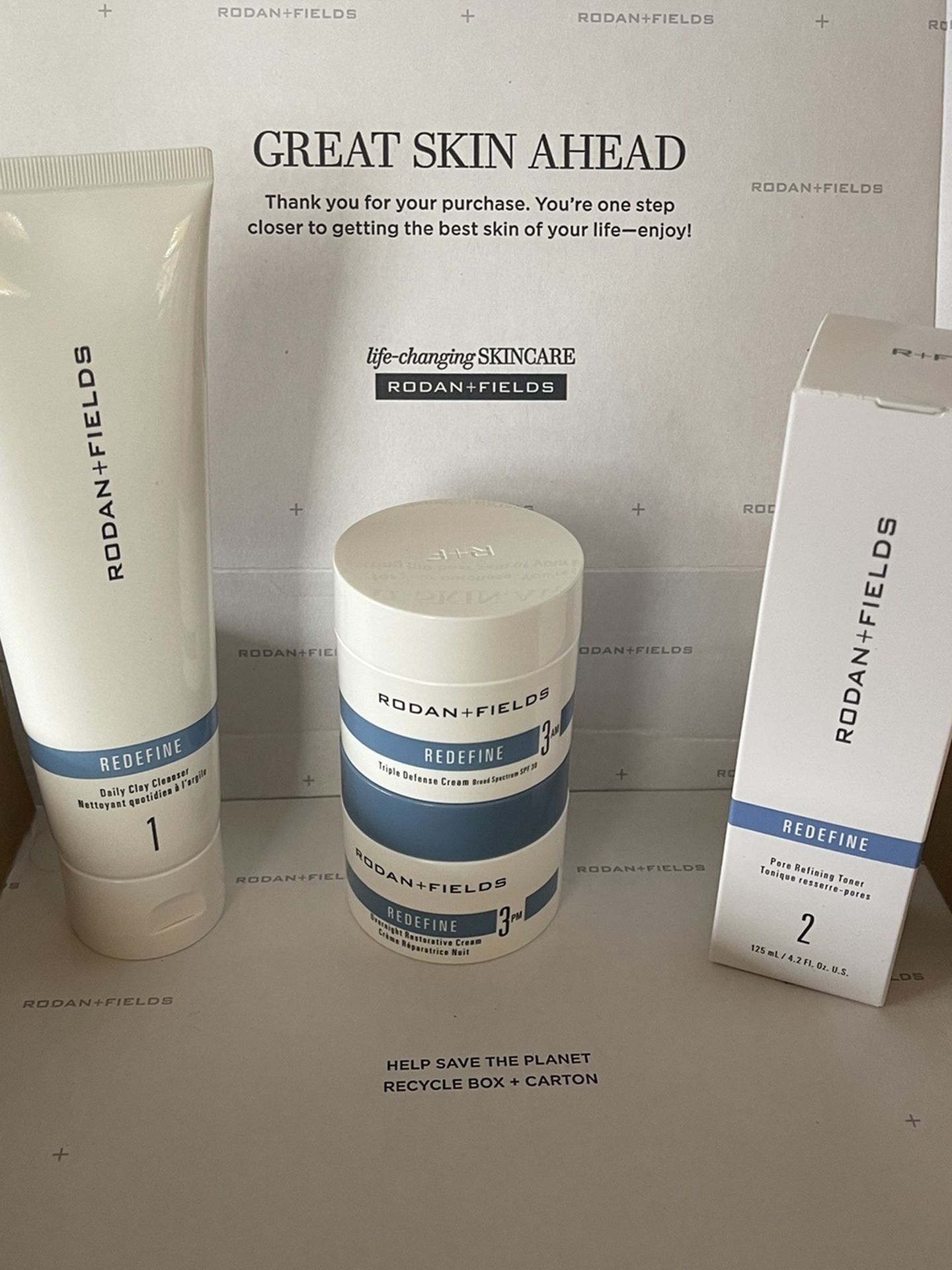 Rodan & Fields Redefine Cleanser, Pore Refining Toner, AM Moisturizer & PM Moisturizer