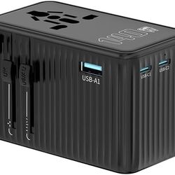 140W Universal Travel Adapter, Global Outlet Converter, Quick Charger with 3USB- C+1 USB A Ports, All-in-One Wall Charger