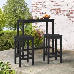 45 in. Black Solid Wood Counter Height Pub Table Set with Bar Stools Dining Set Counter Indoor Outdoor Furniture 3-Piece
