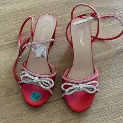 Red Chunky Heeled Sandals - 7.5 