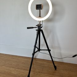 4ft 9in Ring Light Tripod Stand With Phone Holder and Dimmer