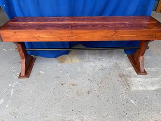 Rustic Wood Bench with Metal Footrest