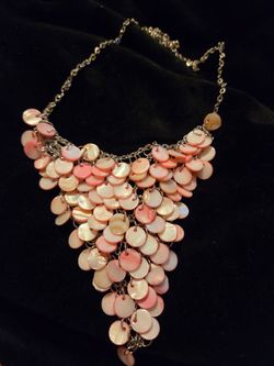 Vintage Mother of Pearl Cascading Bib Necklace featuring Pink Coin-Shaped Shell Discs
