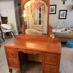 Wooden Vanity With Mirror 